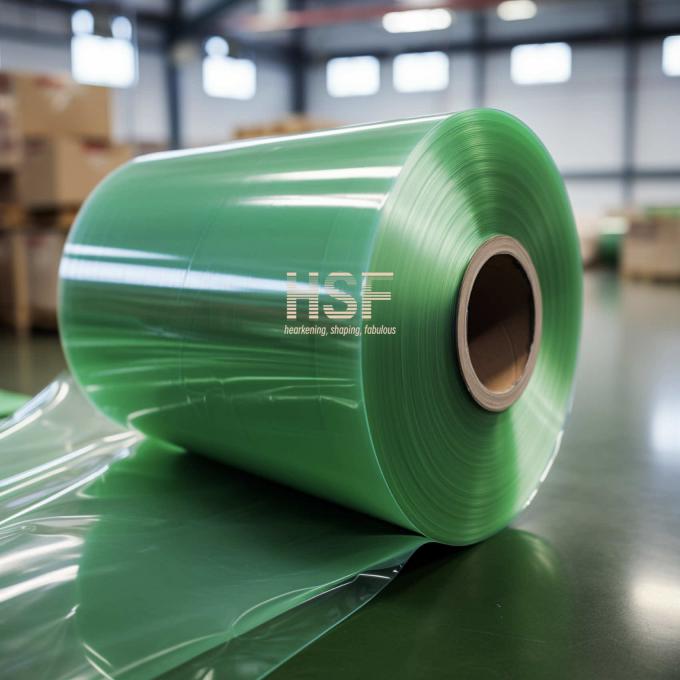 Close-up view of 80Î¼m green MOPP film for packaging applications