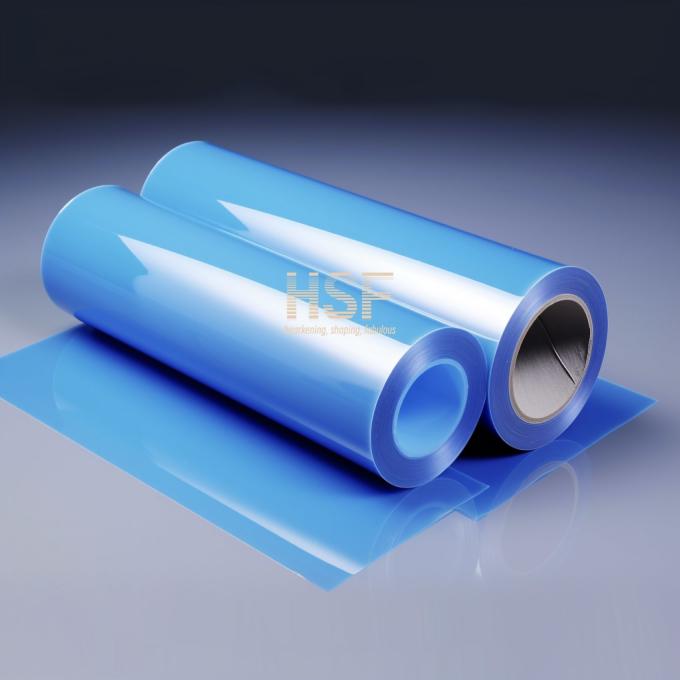 Close-up view of 36Î¼m Light Blue PET Release Film demonstrating thickness and surface characteristics